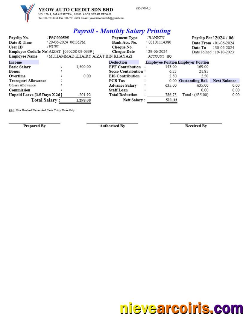 Yeow Auto Credit payroll